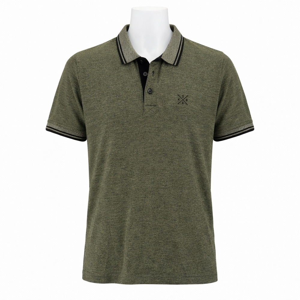 Size L ONLY & SONS Men’s Green Polo Golf Shirt Striped Collar Large